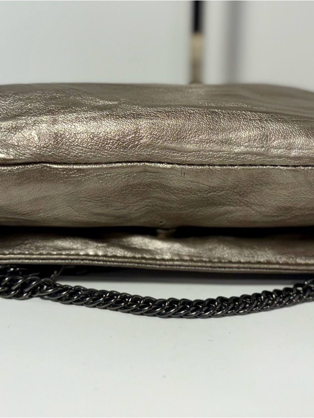 lola Metallic Silver Studded Clutch with Chain Detail - Picture 5 of 9